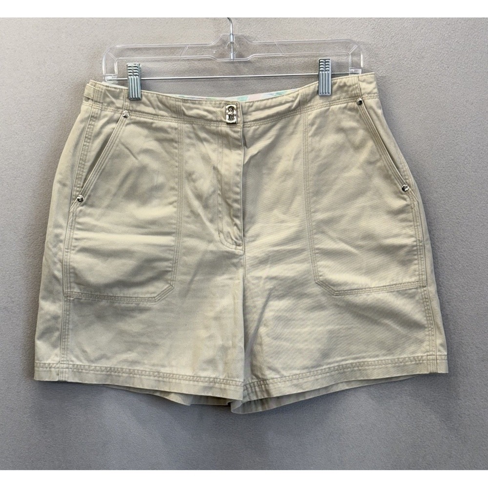 Ralph Lauren Women's Sz 12 Khaki Beige‎ Flat Front W/Metal Buckle Clasp Shorts